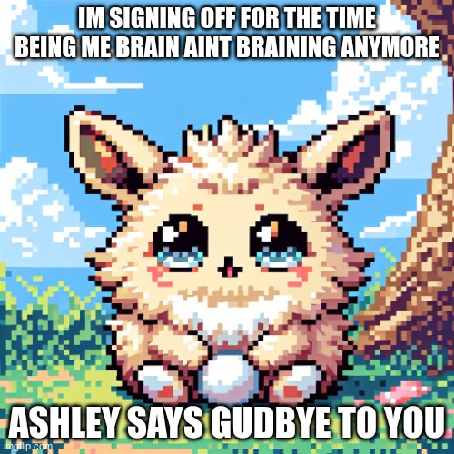 cute furry | IM SIGNING OFF FOR THE TIME BEING ME BRAIN AINT BRAINING ANYMORE; ASHLEY SAYS GUDBYE TO YOU | image tagged in cute furry | made w/ Imgflip meme maker