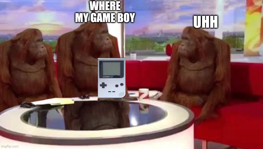 where monkey | WHERE MY GAME BOY; UHH | image tagged in where monkey | made w/ Imgflip meme maker