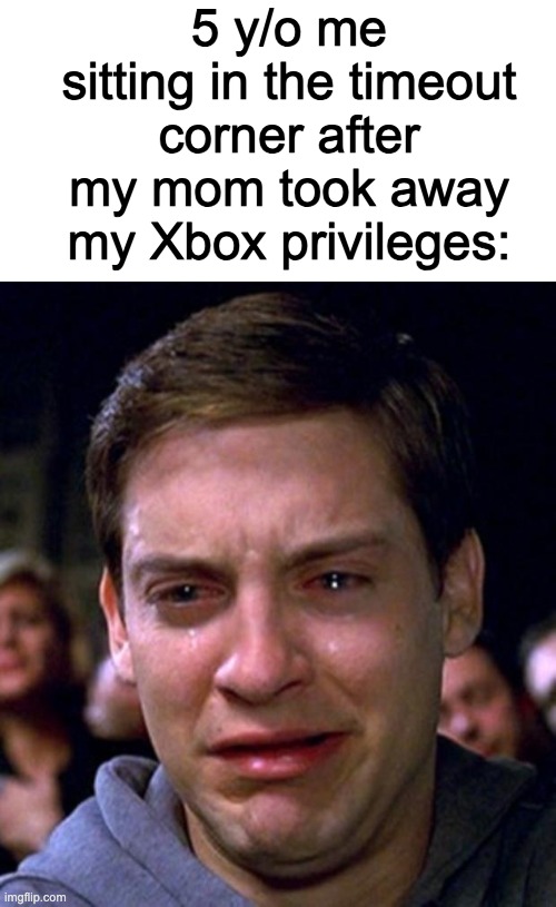 Nothing | 5 y/o me sitting in the timeout corner after my mom took away my Xbox privileges: | image tagged in crying peter parker,relatable memes,gaming,funny,depressed | made w/ Imgflip meme maker