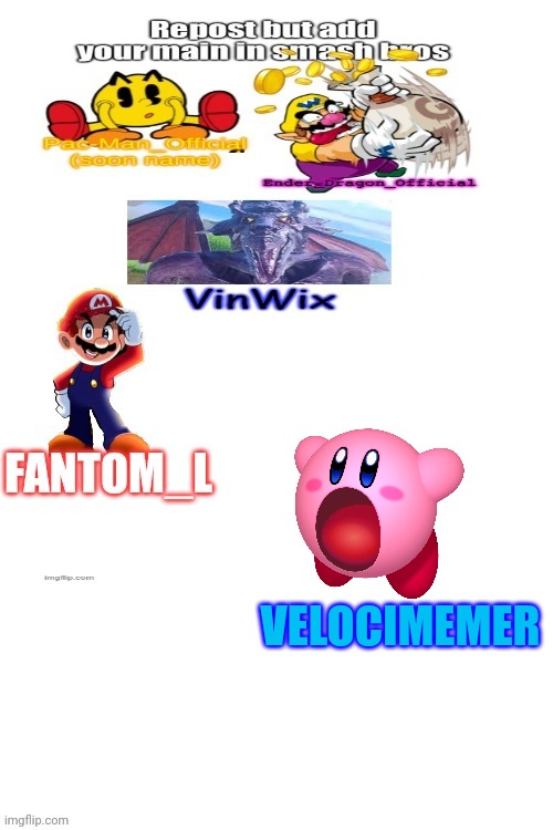 Repost but add your smash main | VELOCIMEMER | image tagged in repost but add your | made w/ Imgflip meme maker