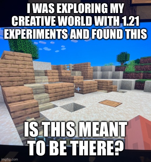 I WAS EXPLORING MY CREATIVE WORLD WITH 1.21 EXPERIMENTS AND FOUND THIS; IS THIS MEANT TO BE THERE? | made w/ Imgflip meme maker