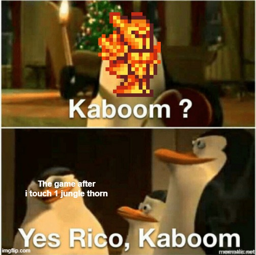 SERIOUSLY STOP IT | The game after i touch 1 jungle thorn | image tagged in kaboom yes rico kaboom,terraria,relatable | made w/ Imgflip meme maker