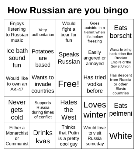 High Quality How Russian are you bingo Blank Meme Template