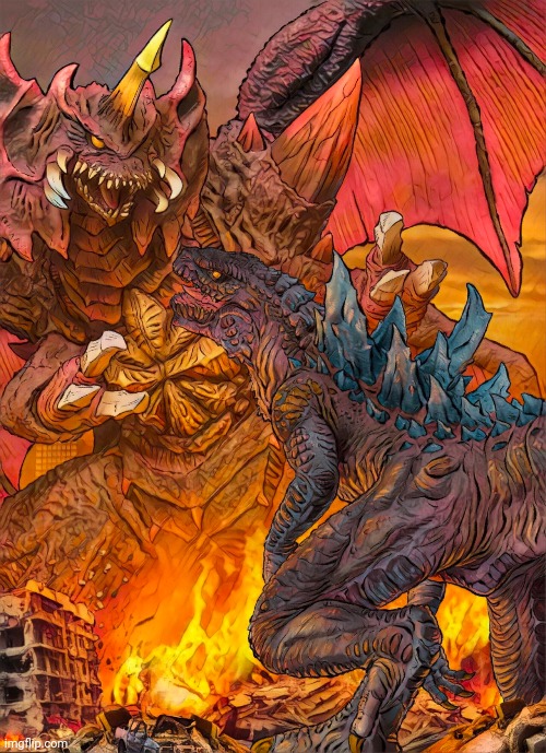 Zilla vs Destoroyah (Art by kaijuzilla) | made w/ Imgflip meme maker