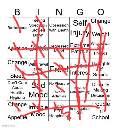 depression bingo 1 | image tagged in depression bingo 1 | made w/ Imgflip meme maker