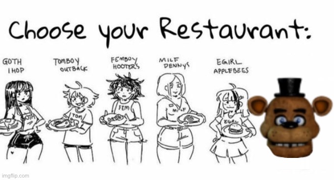 Choose your Restaurant | image tagged in choose your restaurant,frederick fritzgerald fazbear | made w/ Imgflip meme maker