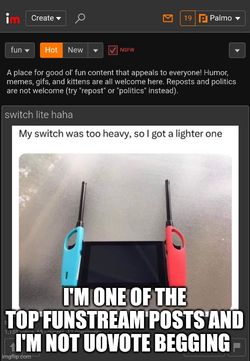 I swear I post like 1 fun stream post every 2 months and I always get top page every time | I'M ONE OF THE TOP FUNSTREAM POSTS AND I'M NOT UOVOTE BEGGING | made w/ Imgflip meme maker