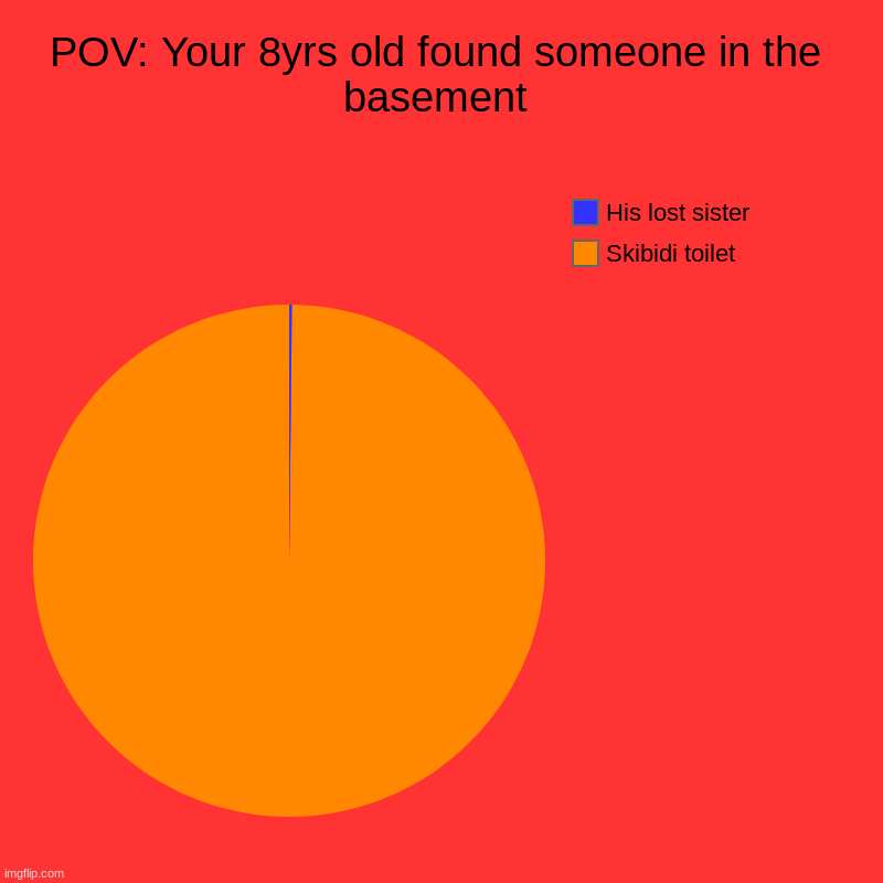 What did your 8yrs old find in the Basement | POV: Your 8yrs old found someone in the basement | Skibidi toilet, His lost sister | image tagged in charts,pie charts | made w/ Imgflip chart maker