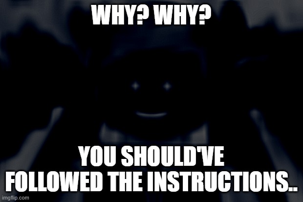 why why | WHY? WHY? YOU SHOULD'VE FOLLOWED THE INSTRUCTIONS.. | image tagged in lego movie emmet | made w/ Imgflip meme maker