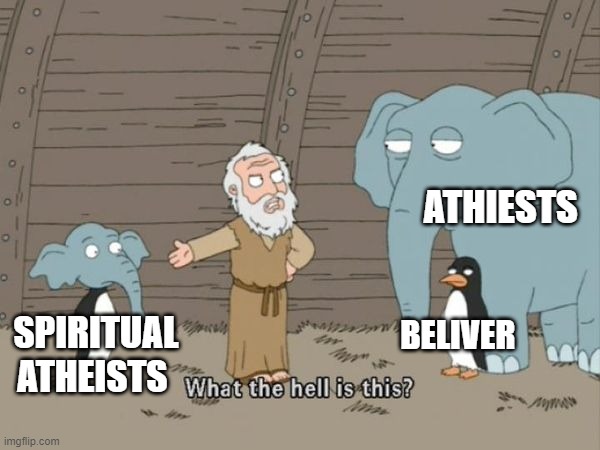 What the hell is this? | ATHIESTS; BELIVER; SPIRITUAL ATHEISTS | image tagged in what the hell is this | made w/ Imgflip meme maker