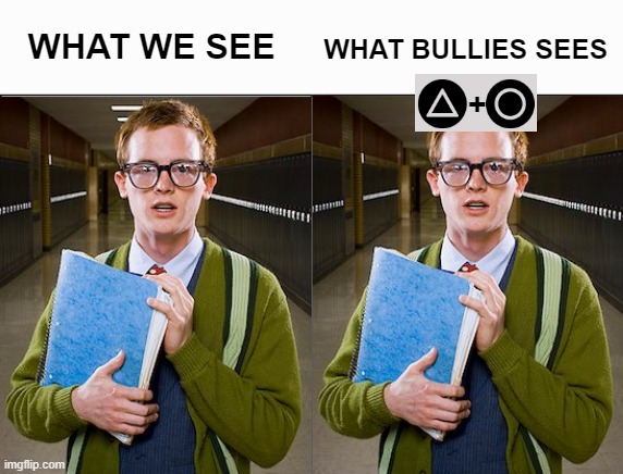 insomniac spider man meme | WHAT BULLIES SEES; WHAT WE SEE; + | image tagged in side-by-side panels,ps5,ps4,spiderman,school meme,bullying | made w/ Imgflip meme maker