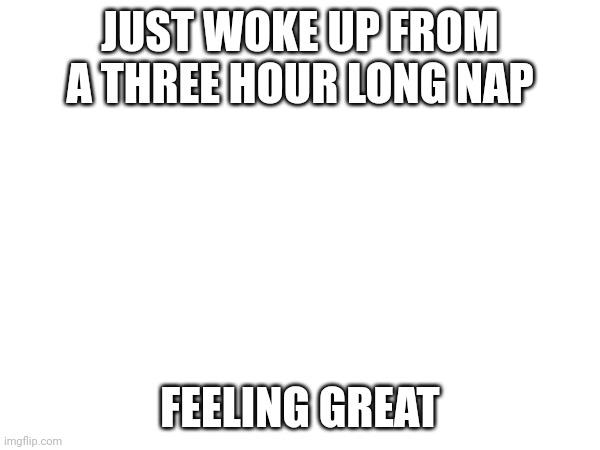 JUST WOKE UP FROM A THREE HOUR LONG NAP; FEELING GREAT | made w/ Imgflip meme maker