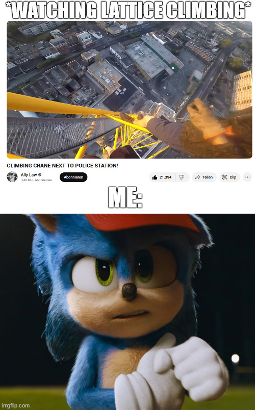 Me when i watch Ally Law | *WATCHING LATTICE CLIMBING*; ME: | image tagged in sonic,ally law,lattice climbing,sonic the hedgehog,meme,climbingproblems | made w/ Imgflip meme maker