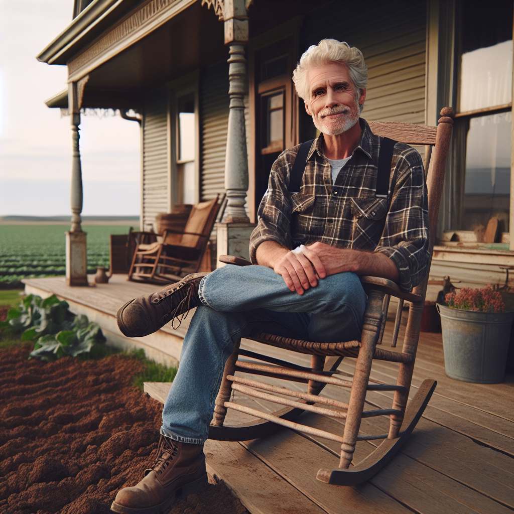 old man sitting on a front porch of a house on a farm Blank Meme Template