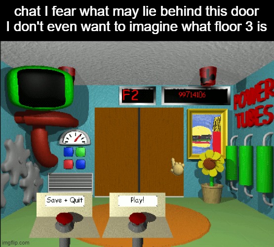 chat I fear what may lie behind this door
I don't even want to imagine what floor 3 is | made w/ Imgflip meme maker