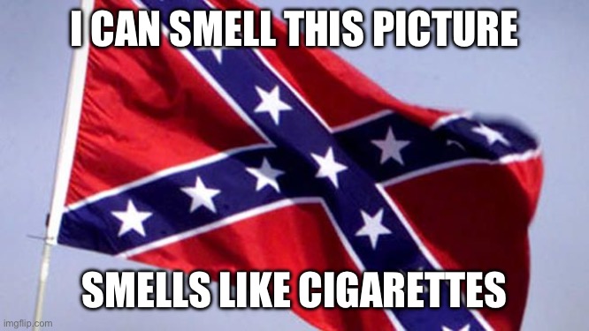 Who else smells that | I CAN SMELL THIS PICTURE; SMELLS LIKE CIGARETTES | image tagged in confederate flag | made w/ Imgflip meme maker