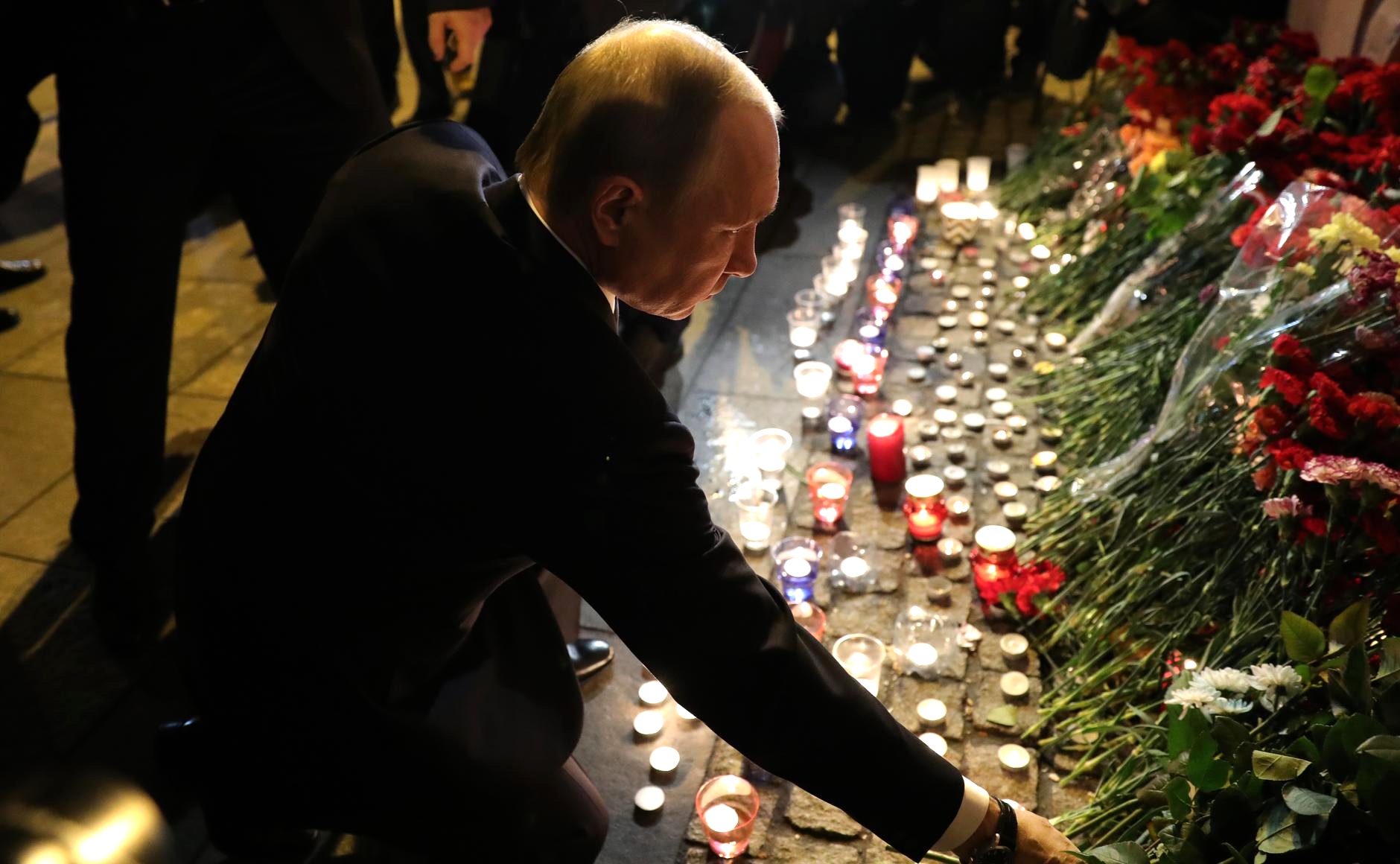 Vladimir Putin laying flowers at the metro station Blank Meme Template