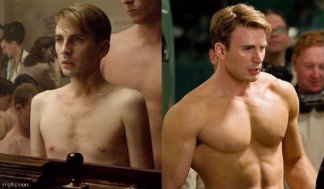 Steve Rogers before and after | image tagged in steve rogers before and after | made w/ Imgflip meme maker
