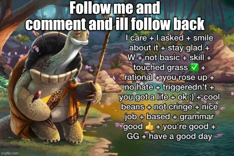 If you already follow me just don't comment | Follow me and comment and ill follow back | image tagged in oogway ratio | made w/ Imgflip meme maker