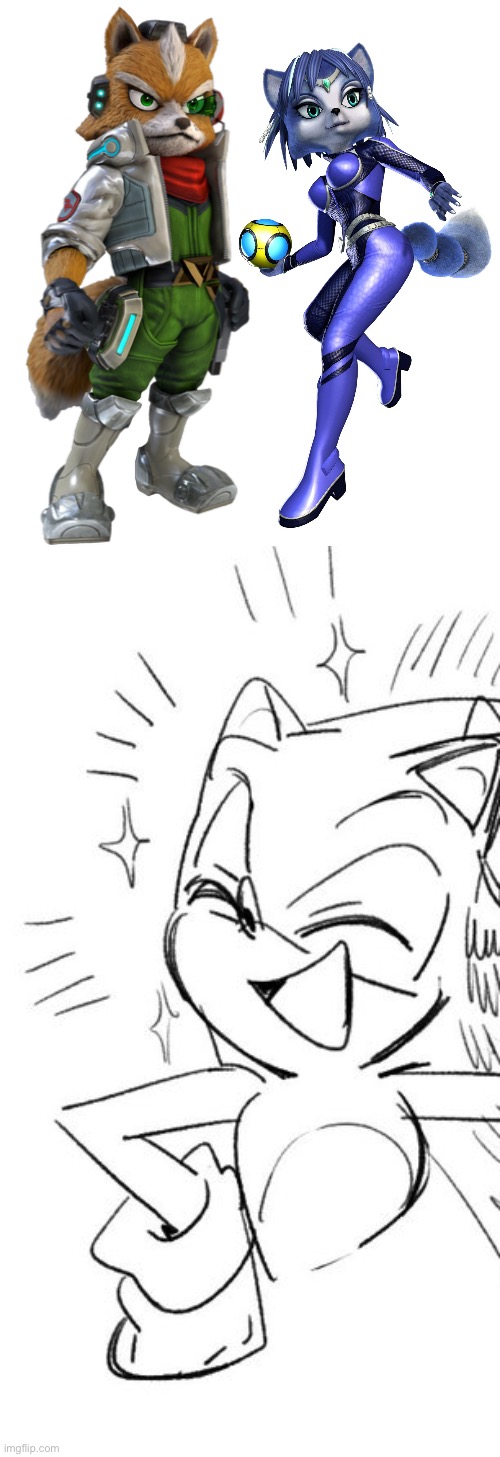 Sonic loves Fox and Krystal as a couple | image tagged in sonic happy,star fox,crossover,sonic the hedgehog | made w/ Imgflip meme maker