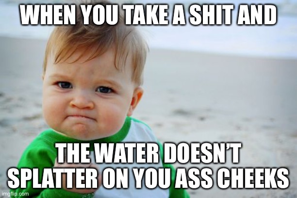 Success Kid Original Meme | WHEN YOU TAKE A SHIT AND; THE WATER DOESN’T SPLATTER ON YOU ASS CHEEKS | image tagged in memes,success kid original | made w/ Imgflip meme maker