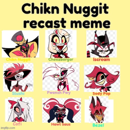 Welcome to the Nuggit Hotel! | image tagged in chikn nuggit recast meme,hazbin hotel | made w/ Imgflip meme maker