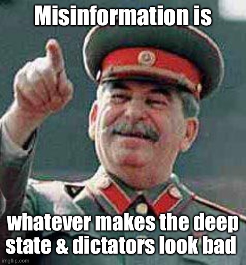 Stalin says | Misinformation is whatever makes the deep state & dictators look bad | image tagged in stalin says | made w/ Imgflip meme maker