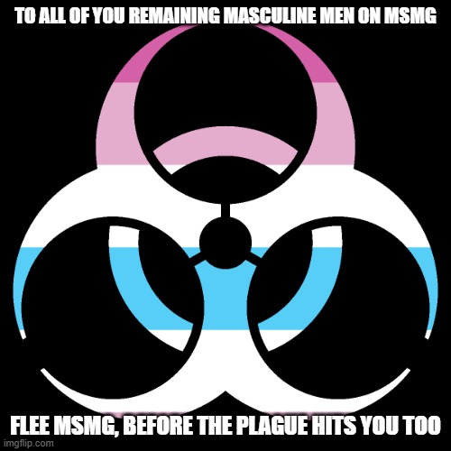 As of Febuary 2023, the plague has hit me, I become more fem everyday | TO ALL OF YOU REMAINING MASCULINE MEN ON MSMG; FLEE MSMG, BEFORE THE PLAGUE HITS YOU TOO | image tagged in repost to spread femboyism | made w/ Imgflip meme maker