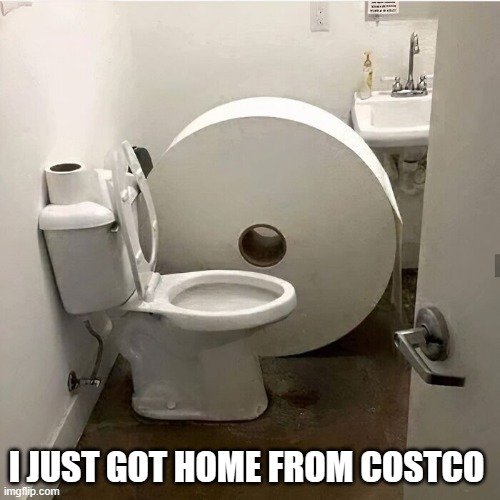 memes by Brad I just got toilet paper from Costco | I JUST GOT HOME FROM COSTCO | image tagged in fun,funny,costco,toilet paper,funny meme,humor | made w/ Imgflip meme maker