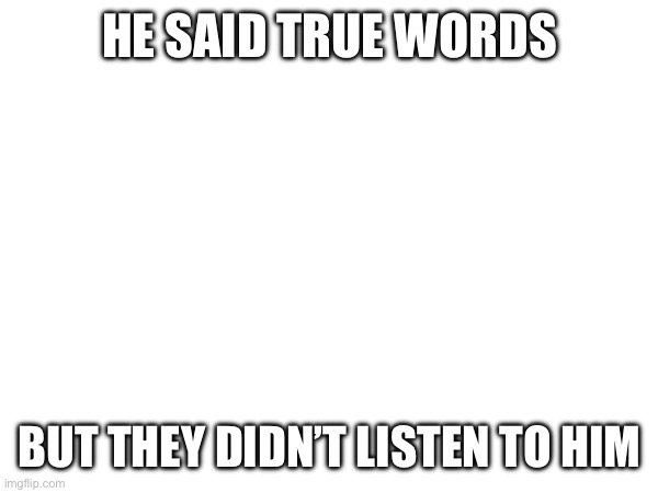 Link in desc for context | HE SAID TRUE WORDS; BUT THEY DIDN’T LISTEN TO HIM | made w/ Imgflip meme maker