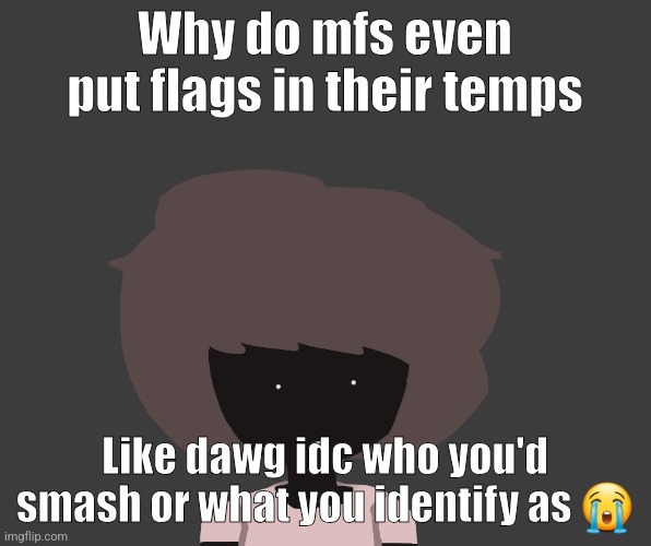 Qhar ben | Why do mfs even put flags in their temps; Like dawg idc who you'd smash or what you identify as 😭 | image tagged in qhar ben | made w/ Imgflip meme maker
