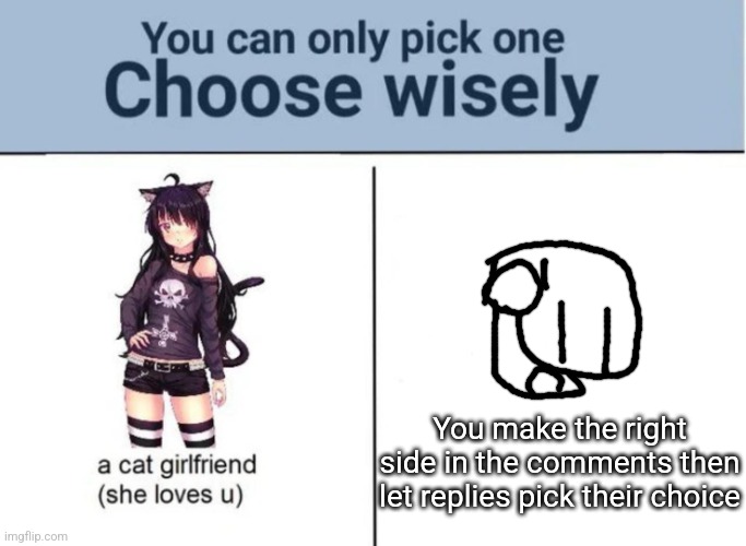 Choose wisely | You make the right side in the comments then let replies pick their choice | image tagged in choose wisely | made w/ Imgflip meme maker