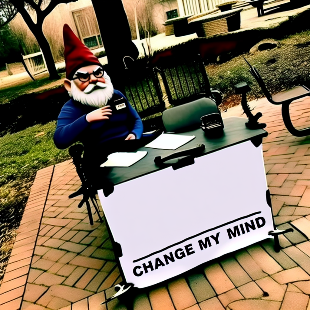 High Quality Change my mind meme with a grumpy gnome Blank Meme Template