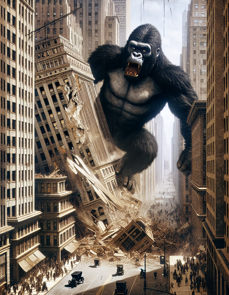 High Quality King Kong Destroying Skyscrapers in Manhattan Blank Meme Template