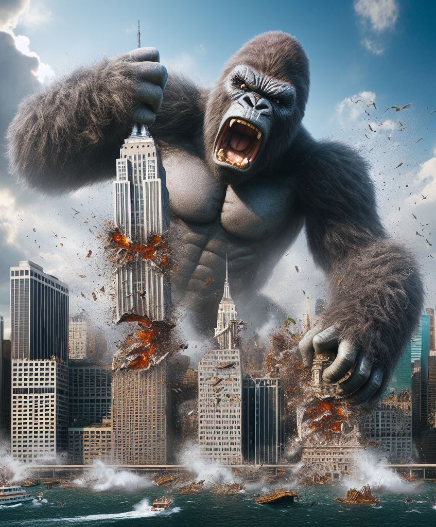 King Kong Ripping Up Skyscrapers in Manhattan Blank Meme Template