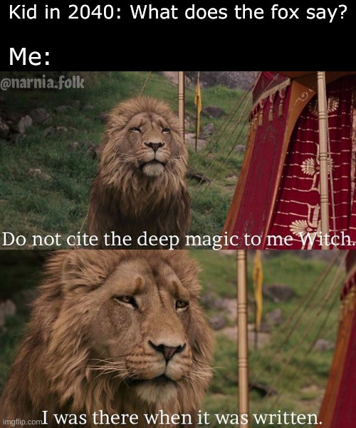 Early 2010's youtube was crazy | Kid in 2040: What does the fox say? Me: | image tagged in do not cite the deep magic to me witch,funny,memes,fun,youtube | made w/ Imgflip meme maker