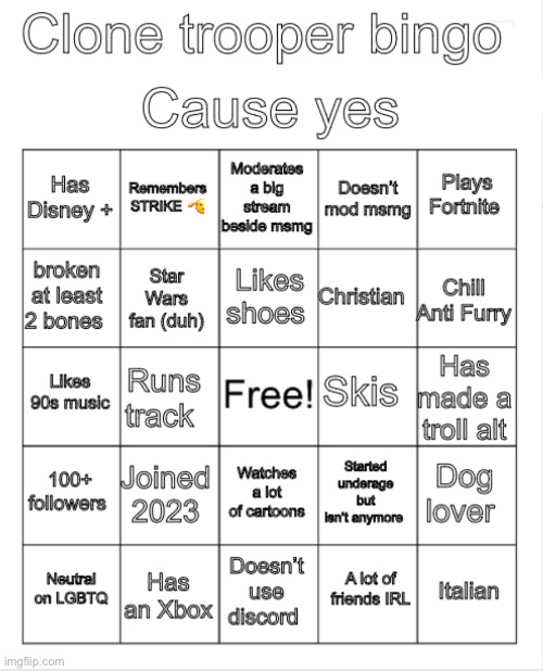 Temp does a while ago so resharing | image tagged in clone trooper bingo | made w/ Imgflip meme maker