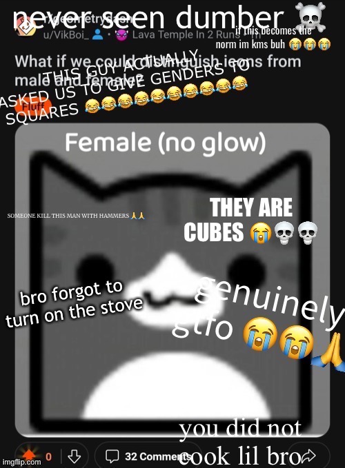 bro forgot to turn on the stove you did not cook lil bro THEY ARE CUBES ??? | made w/ Imgflip meme maker