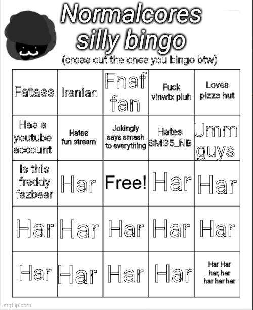 Normalcores silly bingo Blank Meme Template