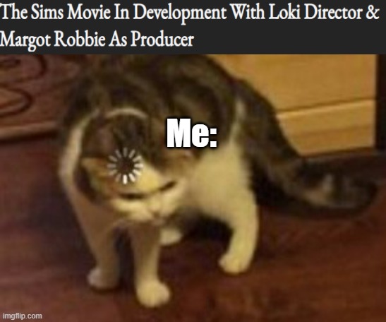 Um... How? Why? Story what? Good? Bad? WHAT THE FRICK IS GOING ON HERE?! | Me: | image tagged in loading cat,the sims,margot robbie,videogames,movies,videogame movies | made w/ Imgflip meme maker