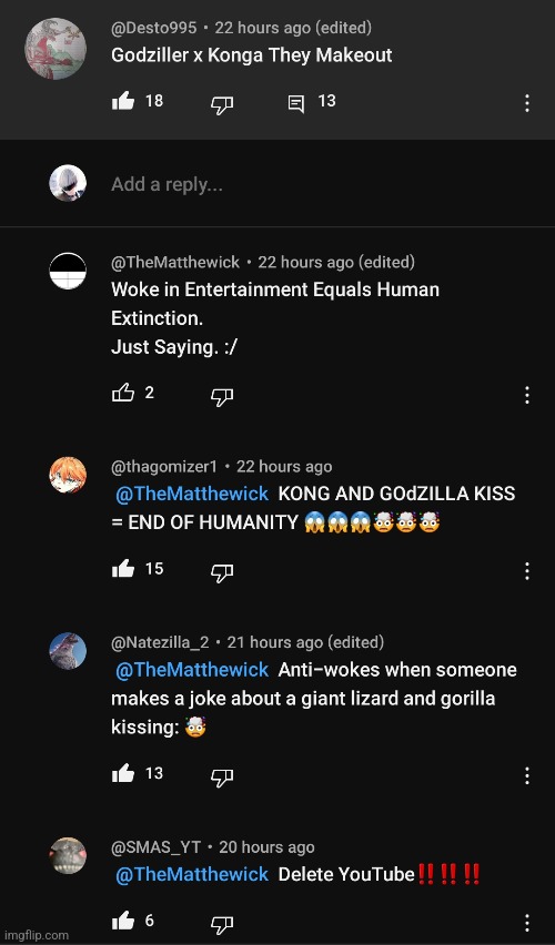 bro seriously got pissed about someone jokingly saying godzilla and kong should kiss | made w/ Imgflip meme maker