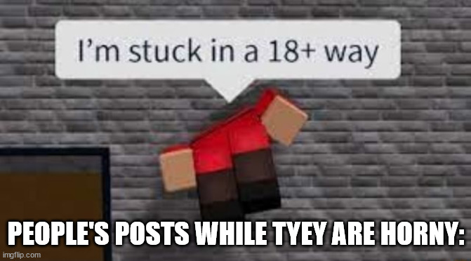 I'm stuck in a 18+ way | PEOPLE'S POSTS WHILE TYEY ARE HORNY: | image tagged in i'm stuck in a 18 way | made w/ Imgflip meme maker