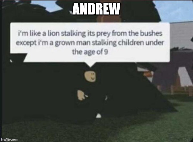 I'm like a lion stalking its pray from the bushes | ANDREW | image tagged in i'm like a lion stalking its pray from the bushes | made w/ Imgflip meme maker