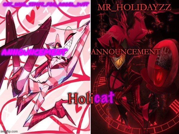 Holicat | cat; Holi | image tagged in cat and holidayzz hazbin hotel temp | made w/ Imgflip meme maker