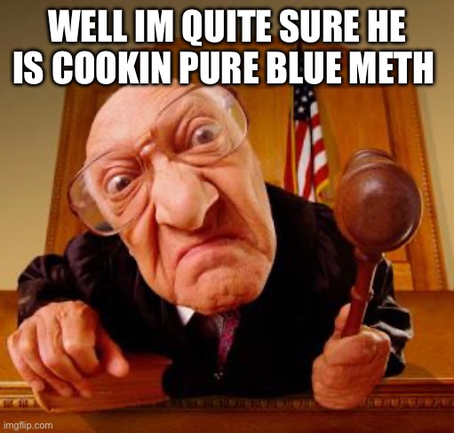 WELL IM QUITE SURE HE IS COOKIN PURE BLUE METH | image tagged in mean judge | made w/ Imgflip meme maker