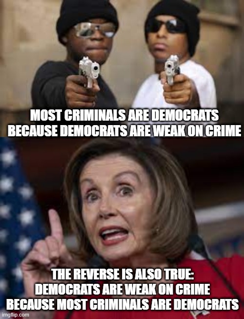Democrats and Crime | MOST CRIMINALS ARE DEMOCRATS BECAUSE DEMOCRATS ARE WEAK ON CRIME; THE REVERSE IS ALSO TRUE: DEMOCRATS ARE WEAK ON CRIME BECAUSE MOST CRIMINALS ARE DEMOCRATS | image tagged in democrats,crime,criminals,democratic party | made w/ Imgflip meme maker