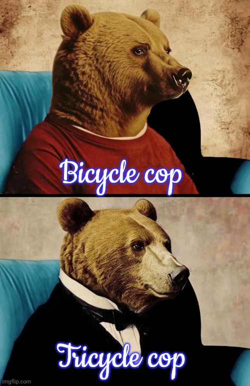 Pedaling to catch up. | Bicycle cop; Tricycle cop | image tagged in winnie the pooh in real life,police pull over,vehicle,punny | made w/ Imgflip meme maker