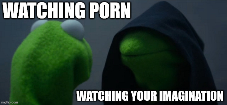 Porn vs imagination | WATCHING PORN; WATCHING YOUR IMAGINATION | image tagged in memes,evil kermit | made w/ Imgflip meme maker