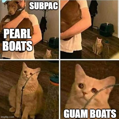 101 | SUBPAC; PEARL BOATS; GUAM BOATS | image tagged in sad cat holding dog | made w/ Imgflip meme maker