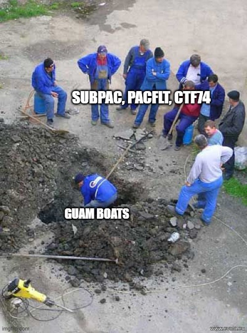 93 | SUBPAC, PACFLT, CTF74; GUAM BOATS | image tagged in single worker digging hole | made w/ Imgflip meme maker